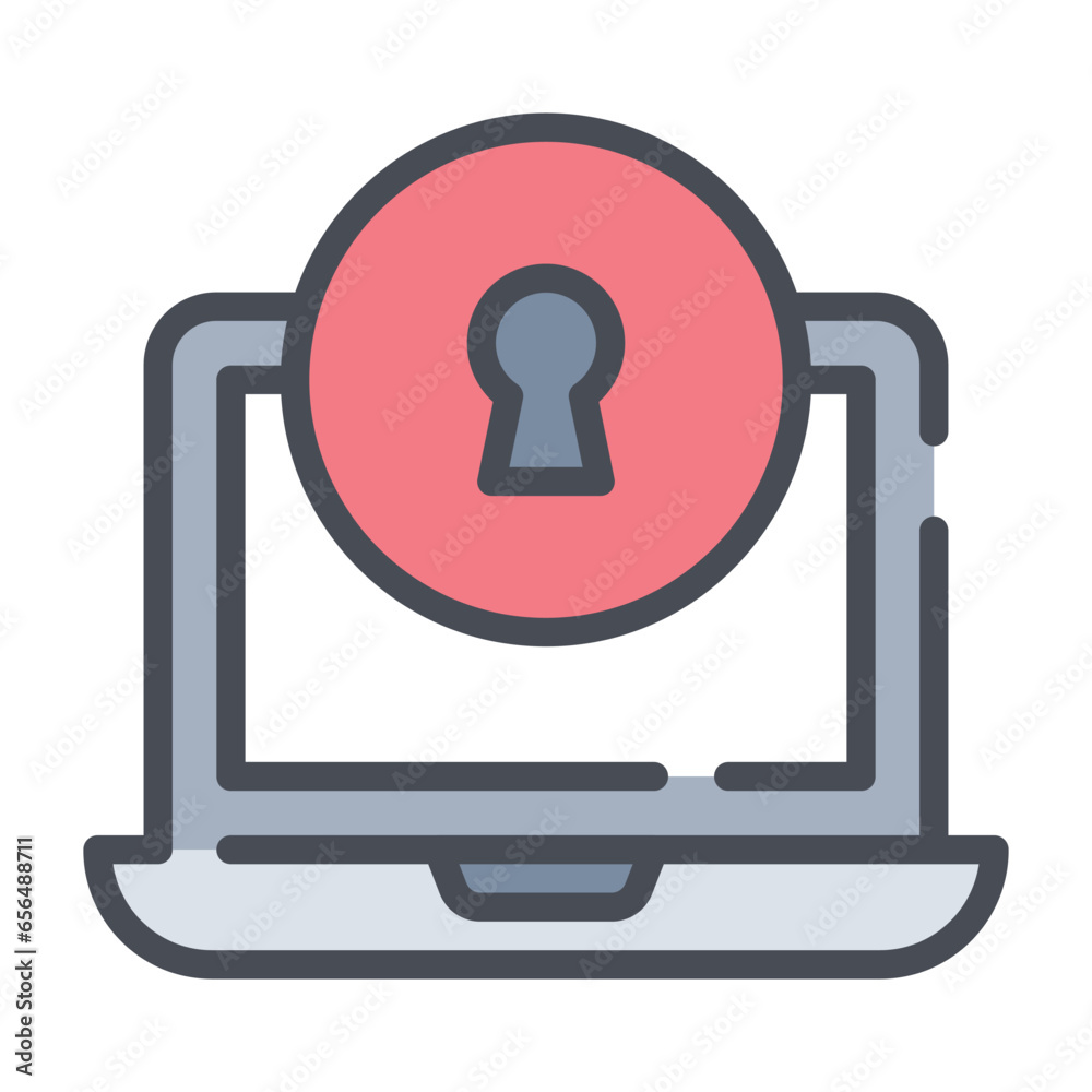 Cyber security, data protection, concept of laptop protected with lock, vector illustration Cyber security, data protection, concept of laptop protected with lock, vector illustration