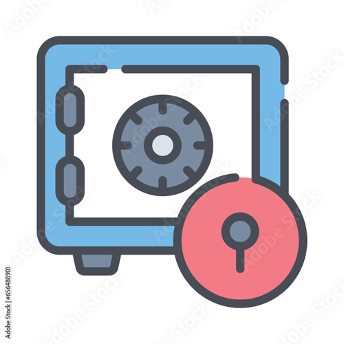 Bank vault security concept with lock, vector illustration