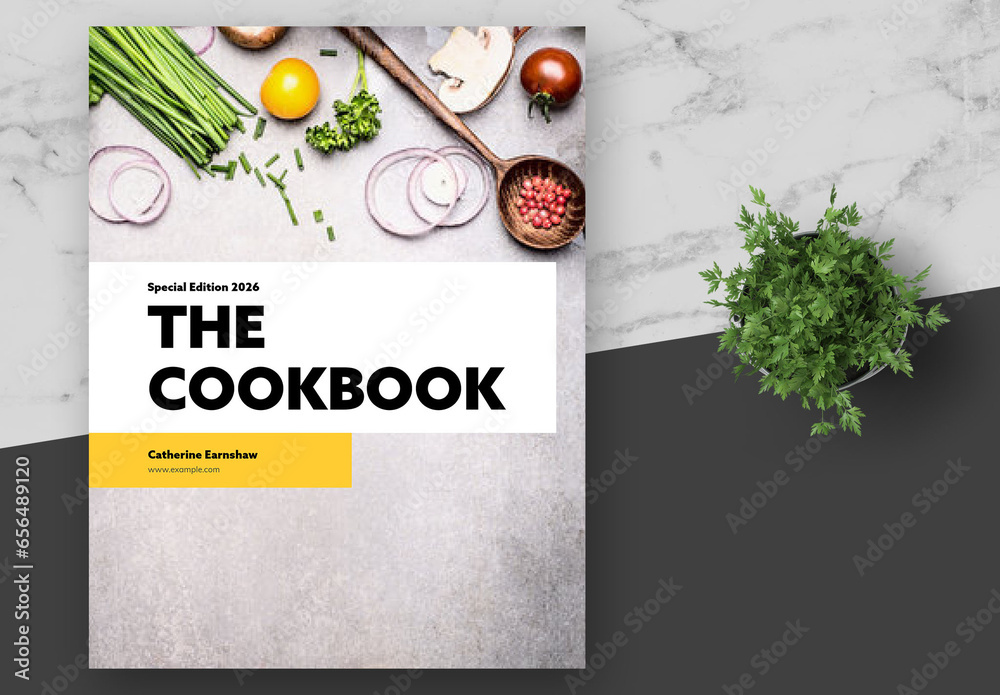 Basic Cookbook Yellow Yellow Clean Special Recipe Collection Book Stock Template | Adobe Stock