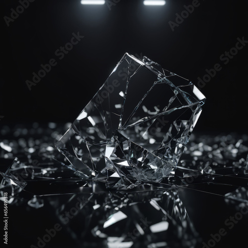 Shattered broken glass on a black background. © AiDistrict
