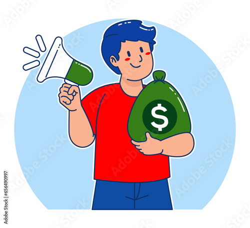 Cartoon man carrying sack of money