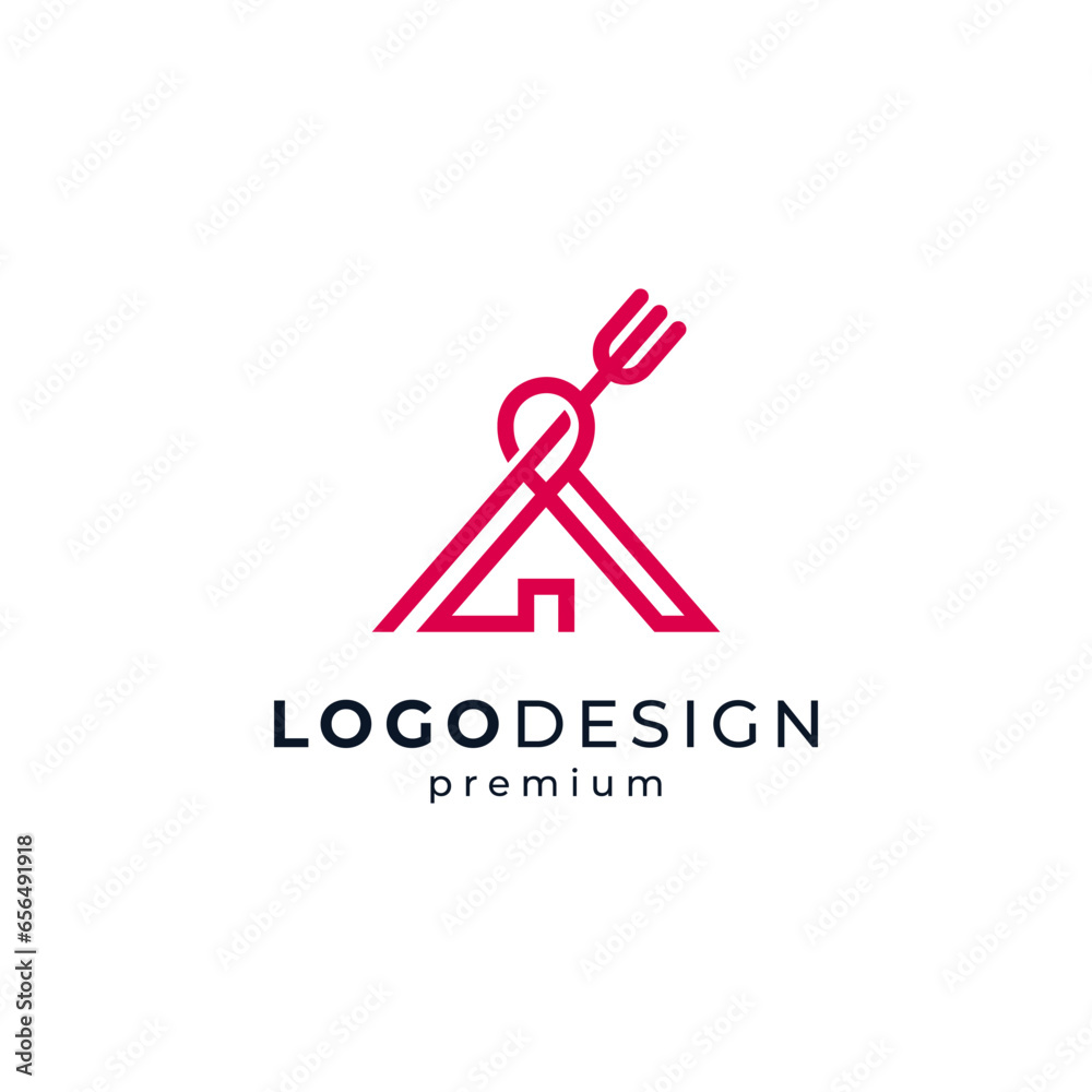 building and fork for cafe or restaurant logo design building and fork for cafe or restaurant logo design