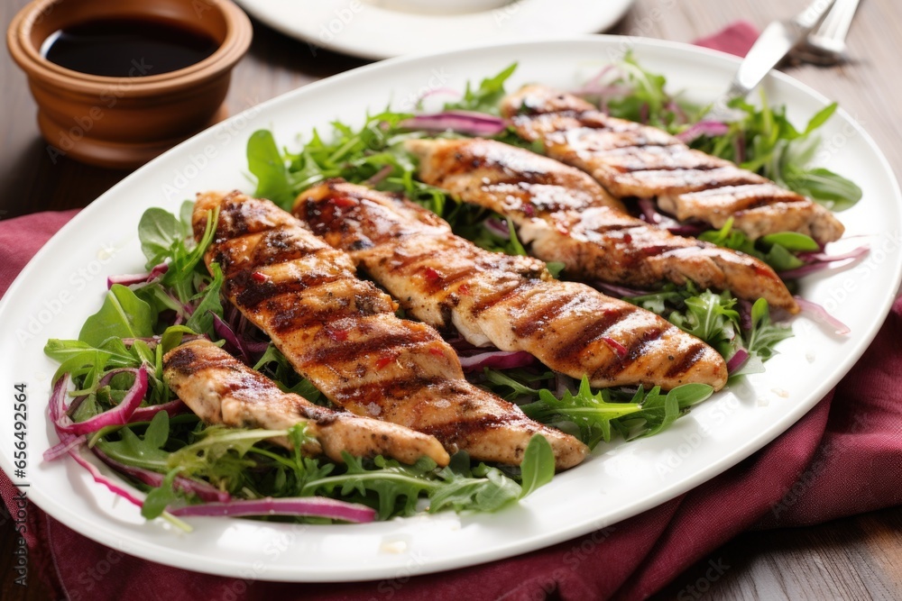 grilled chicken strips over arugula and radicchio salad grilled chicken strips over arugula and radicchio salad