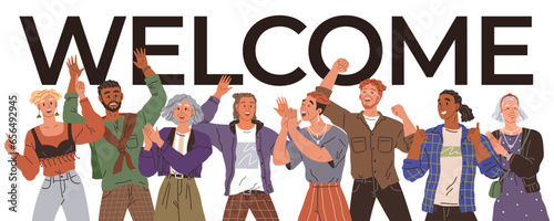 Happy people concept. Vector illustration People on event or ceremony participate wholeheartedly Happiness emotions resonate throughout entire celebration Happy body language communicates feeling