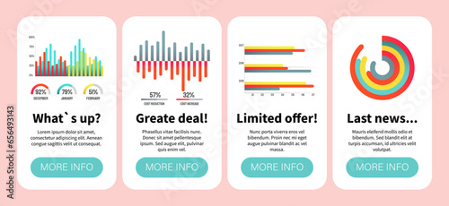 Infographics and analytics, financial report chart, data analysis, and web development. Template for data chart company profile, info graphic elements graph design, abstract business presentation
