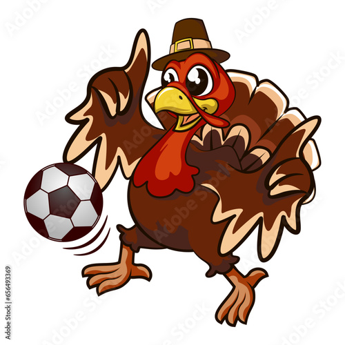 Leinwand Poster cartoon character mascot of turkey playing football