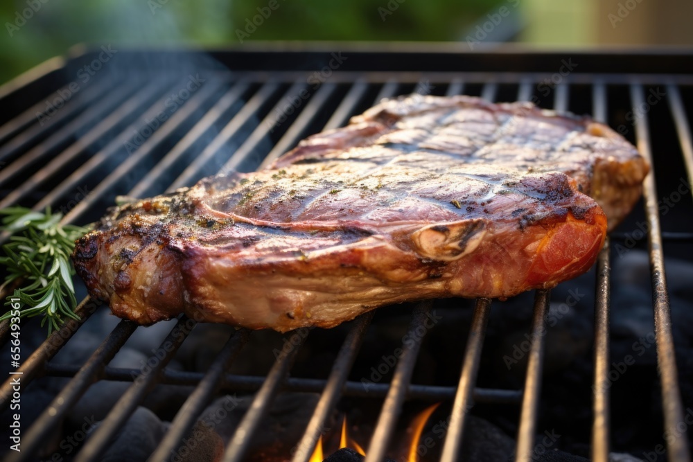 laying a ribeye steak on an outdoor grill