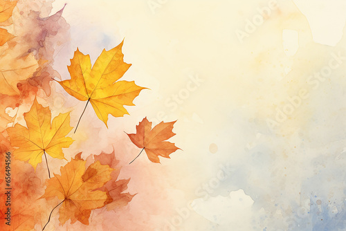 Autumn leaves background watercolor painting. Generative AI image