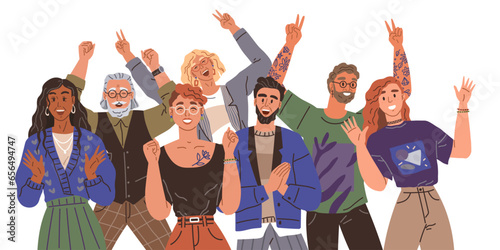 Happy people concept. Vector illustration People on event or ceremony wear traditional attire Happiness emotions are shared at family gathering Happy body language expresses feeling words cannot