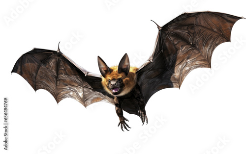 Flying Black Fruit Bat on White Transparent Background.