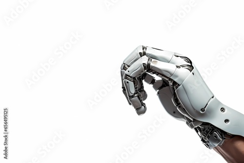 Robot and human hands opposite each other,large banner.AI generated.