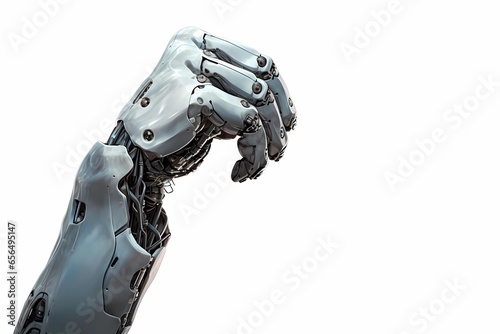 Robot and human hands opposite each other,large banner.AI generated.