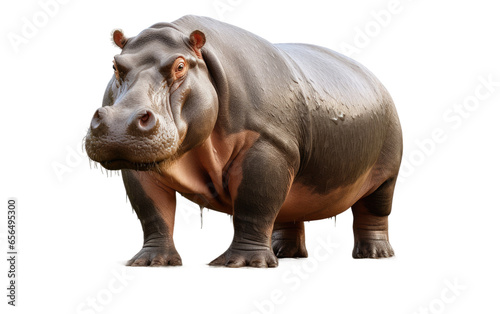 Brown Hippopotamus in the Water on White Transparent Background.