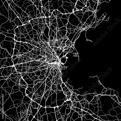 1:1 square aspect ratio vector road map of the city of  Boston Metro Massachusetts in the United States of America with white roads on a black background.