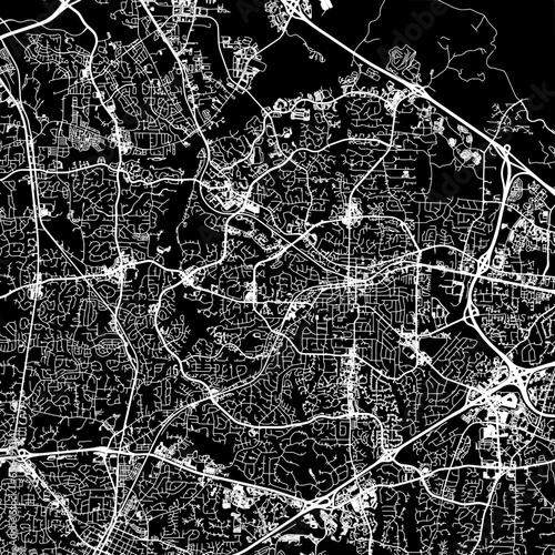 1:1 square aspect ratio vector road map of the city of  Cary North Carolina in the United States of America with white roads on a black background.