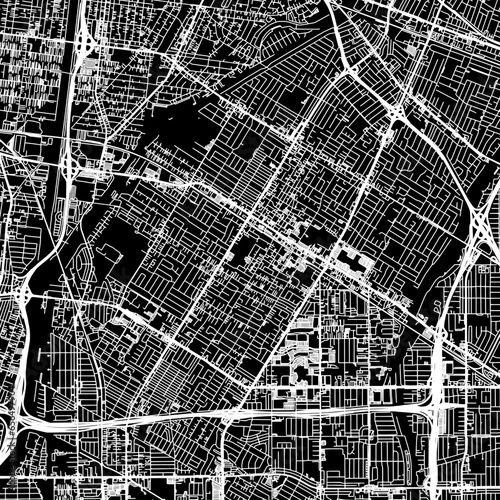 1:1 square aspect ratio vector road map of the city of  Downey California in the United States of America with white roads on a black background.