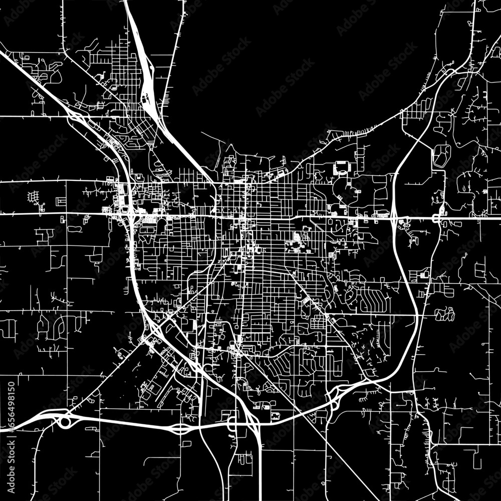 1:1 square aspect ratio vector road map of the city of  Fond du Lac Wisconsin in the United States of America with white roads on a black background. - obrazy, fototapety, plakaty 