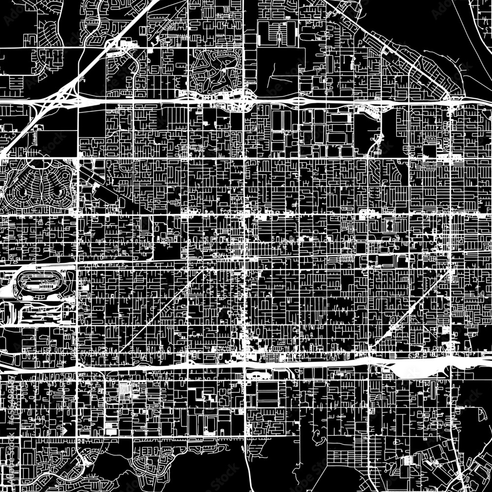 Obraz premium 1:1 square aspect ratio vector road map of the city of Fontana California in the United States of America with white roads on a black background.