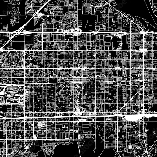 1:1 square aspect ratio vector road map of the city of  Fontana California in the United States of America with white roads on a black background.