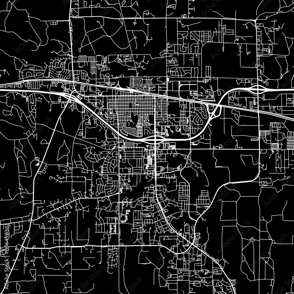1:1 square aspect ratio vector road map of the city of  Gilette Wyoming in the United States of America with white roads on a black background.