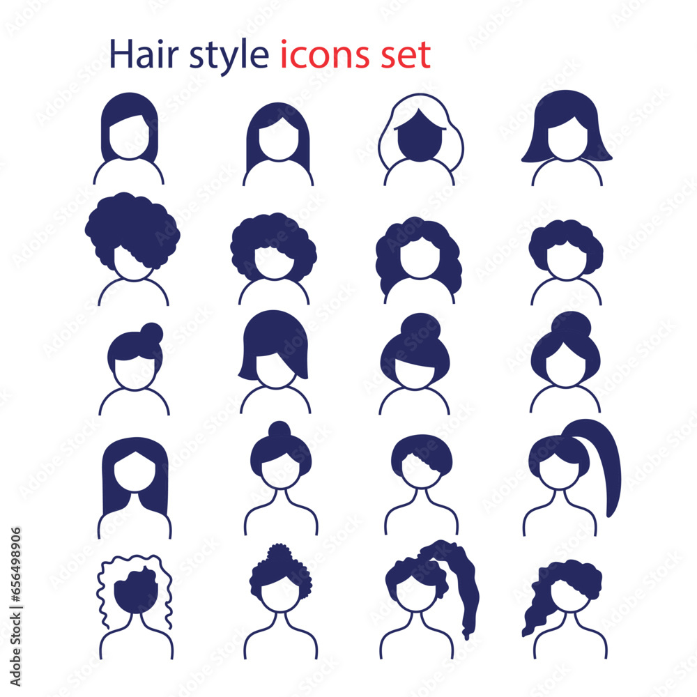 Female Hair silhouette icons, Pixel perfect of female Hair line icons ...