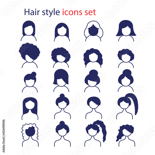 Female Hair   silhouette  icons, Pixel perfect of female Hair line icons, Set of simple hair silhouette style icons.