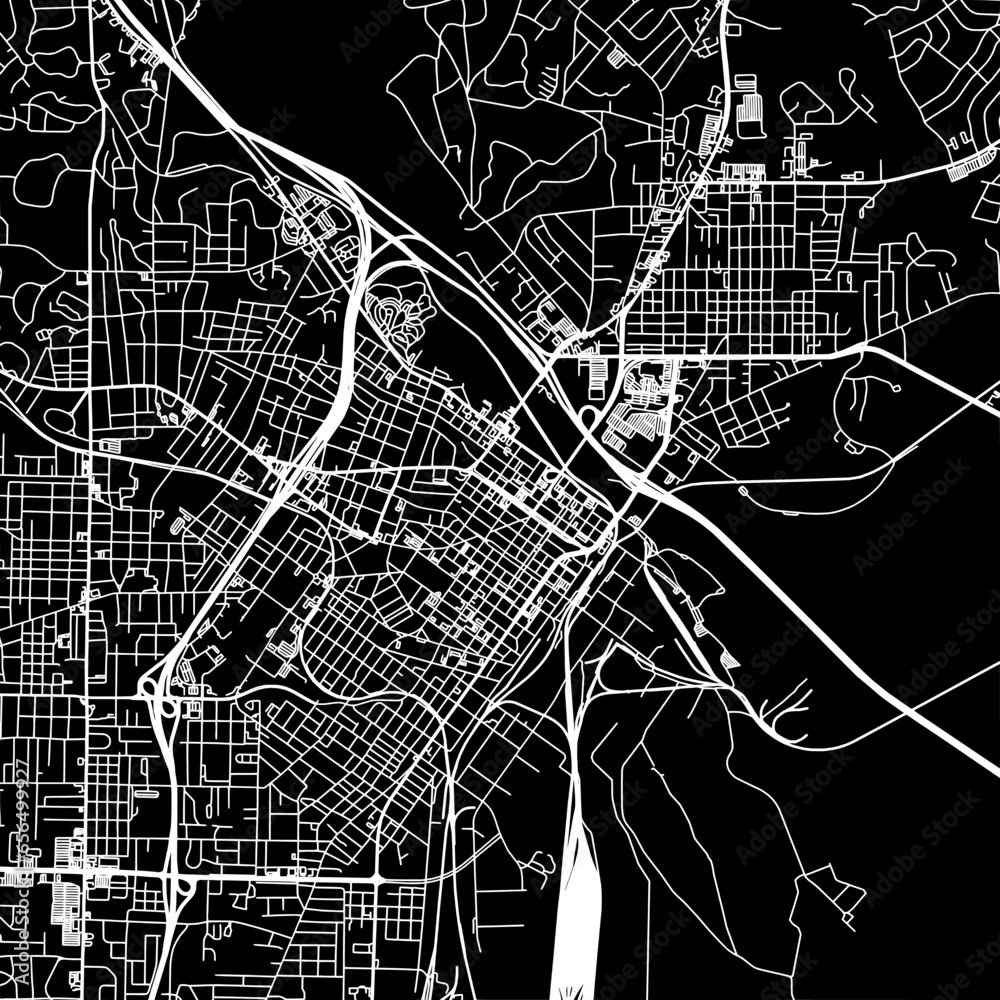 1:1 square aspect ratio vector road map of the city of  Macon Georgia in the United States of America with white roads on a black background.