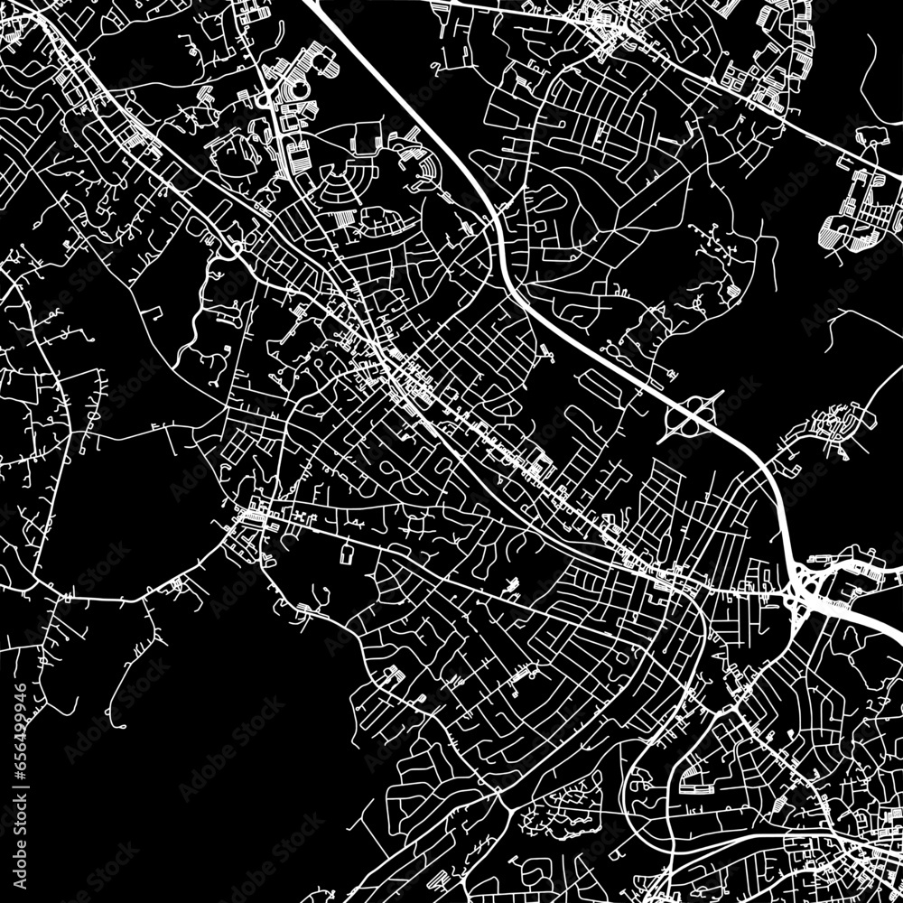 1:1 square aspect ratio vector road map of the city of  Madison New Jersey in the United States of America with white roads on a black background.