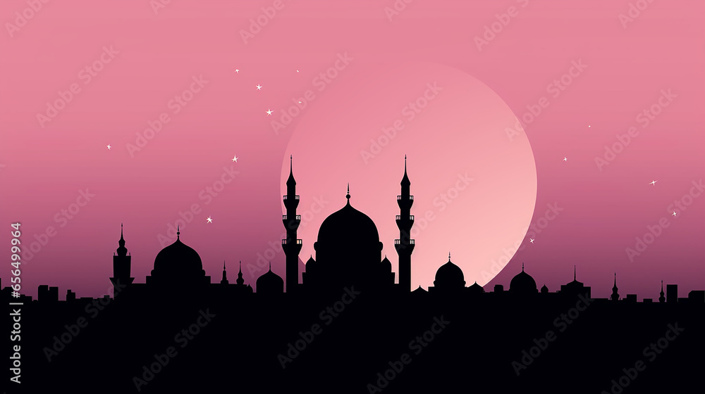 Free photo silhouette of mosque towers and crescent