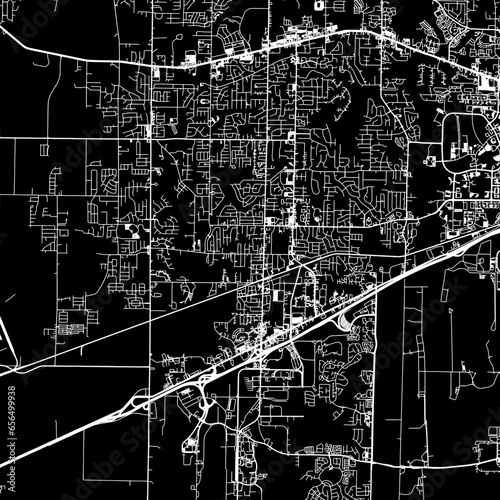 1:1 square aspect ratio vector road map of the city of  Madison Alabama in the United States of America with white roads on a black background.
