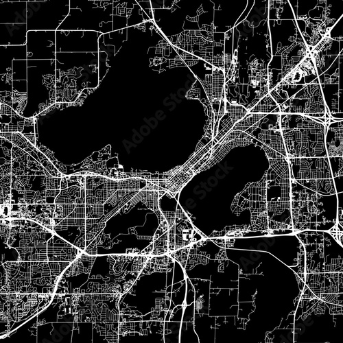 1:1 square aspect ratio vector road map of the city of  Madison Wisconsin in the United States of America with white roads on a black background.