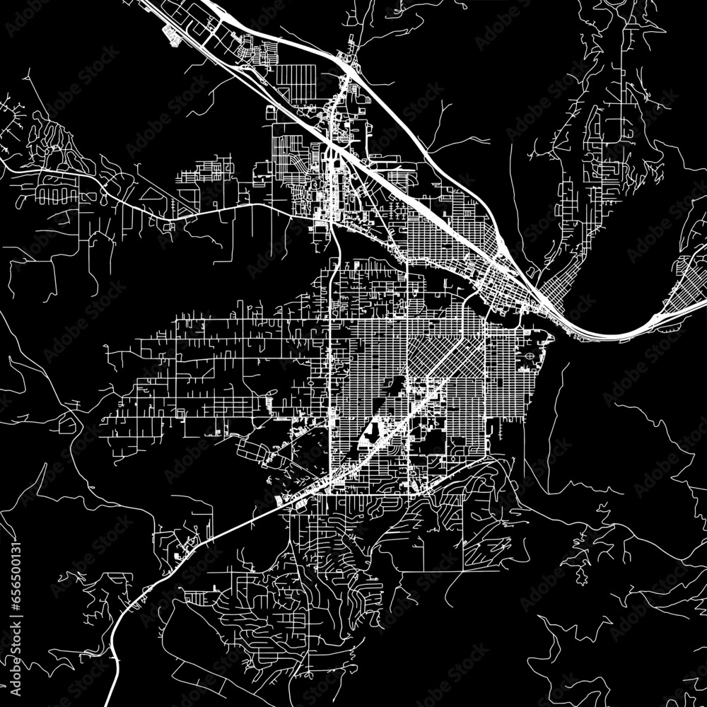 1:1 square aspect ratio vector road map of the city of  Missoula Montana in the United States of America with white roads on a black background.