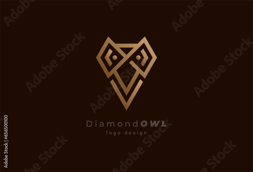 Diamond logo design. diamond  with owl combination. usable for brand and business logos. flat design logo template element. vector illustration