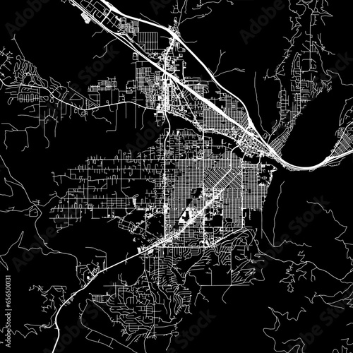 1:1 square aspect ratio vector road map of the city of Missoula Montana in the United States of America with white roads on a black background.