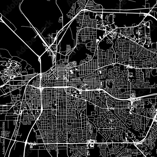 1:1 square aspect ratio vector road map of the city of Montgomery Alabama in the United States of America with white roads on a black background.