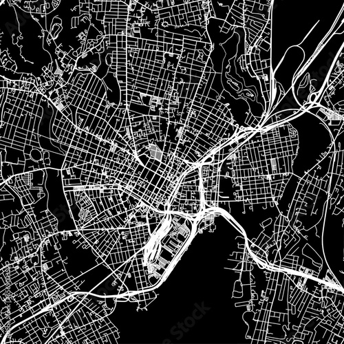 1:1 square aspect ratio vector road map of the city of  New Haven Connecticut in the United States of America with white roads on a black background. photo