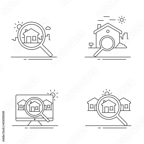 An icon representing the process of searching for a new home, often involving a magnifying glass to signify careful scrutiny and selection.
