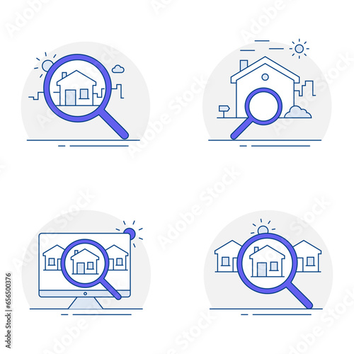 An icon representing the process of searching for a new home, often involving a magnifying glass to signify careful scrutiny and selection.