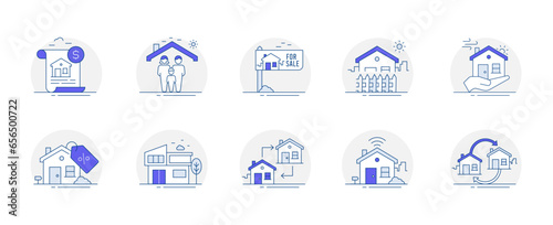 Real Estate Essentials. collection of symbols and illustrations essential for various real estate-related applications and websites. These icons are designed to facilitate property searches.