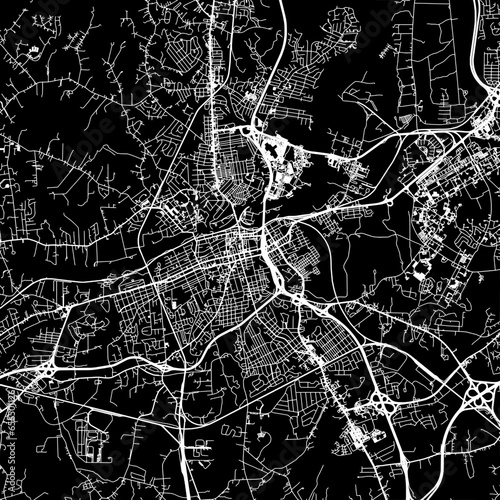 1:1 square aspect ratio vector road map of the city of Petersburg Virginia in the United States of America with white roads on a black background.