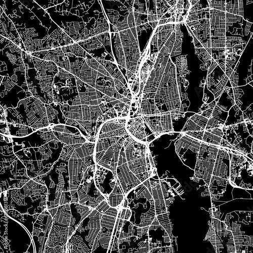 1:1 square aspect ratio vector road map of the city of  Providence Rhode Island in the United States of America with white roads on a black background.