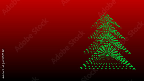 Digital neon light green christmas tree on abstract red black color gradient vector background. Textured backdrop. Luxury template for device, ads, flyer, poster, web. Celebration card. NFT. Xmas