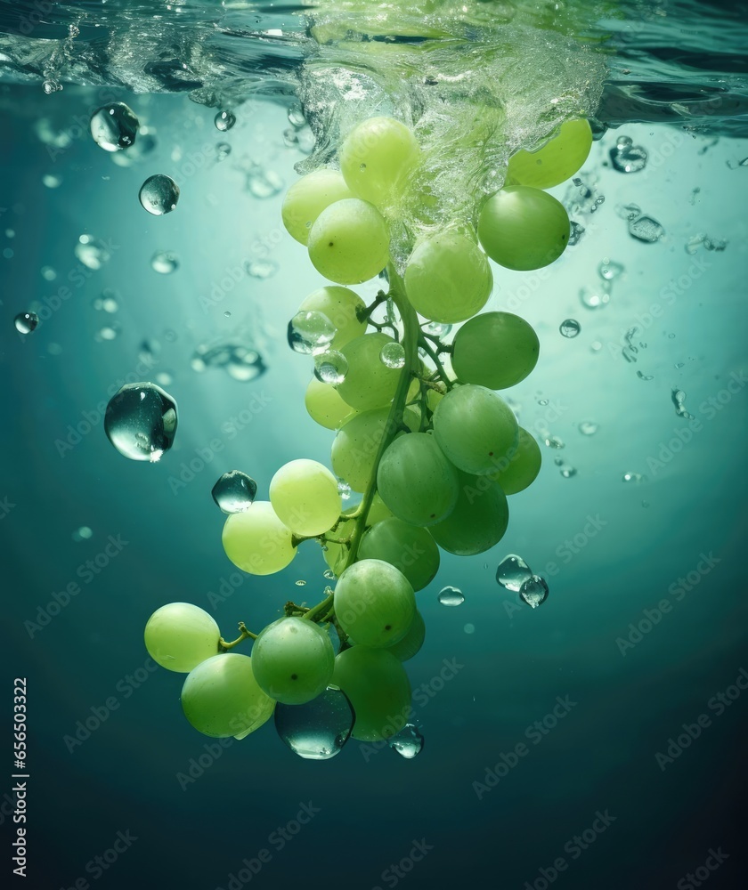 Bunches of grapes fall into the water