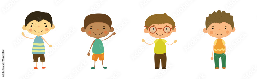 Happy Smiling Children Standing with Friendly Face Vector Set Happy Smiling Children Standing with Friendly Face Vector Set