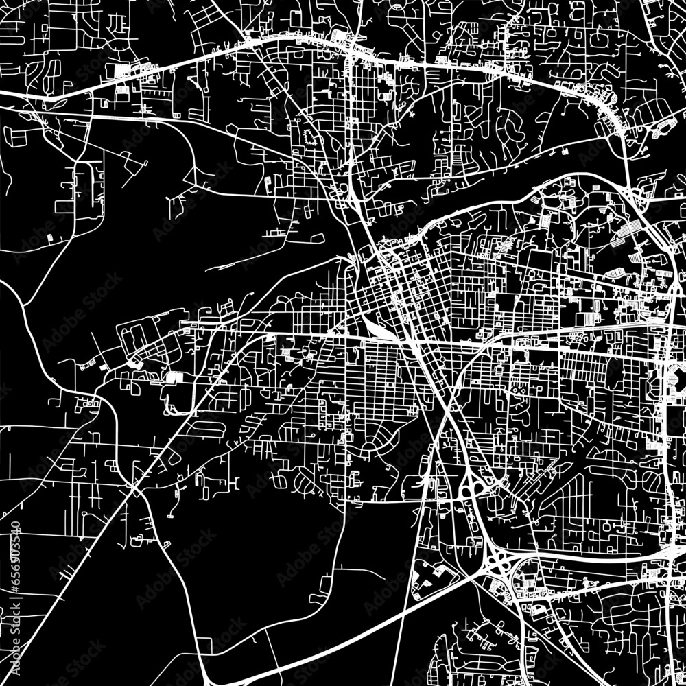 1:1 square aspect ratio vector road map of the city of  Tuscaloosa Alabama in the United States of America with white roads on a black background.