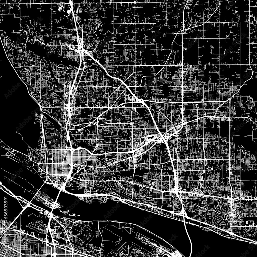 Fototapeta premium 1:1 square aspect ratio vector road map of the city of Vancouver Washington in the United States of America with white roads on a black background.
