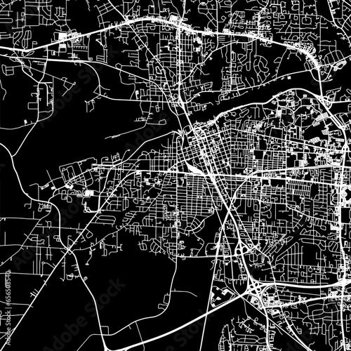 1:1 square aspect ratio vector road map of the city of Tuscaloosa Alabama in the United States of America with white roads on a black background.