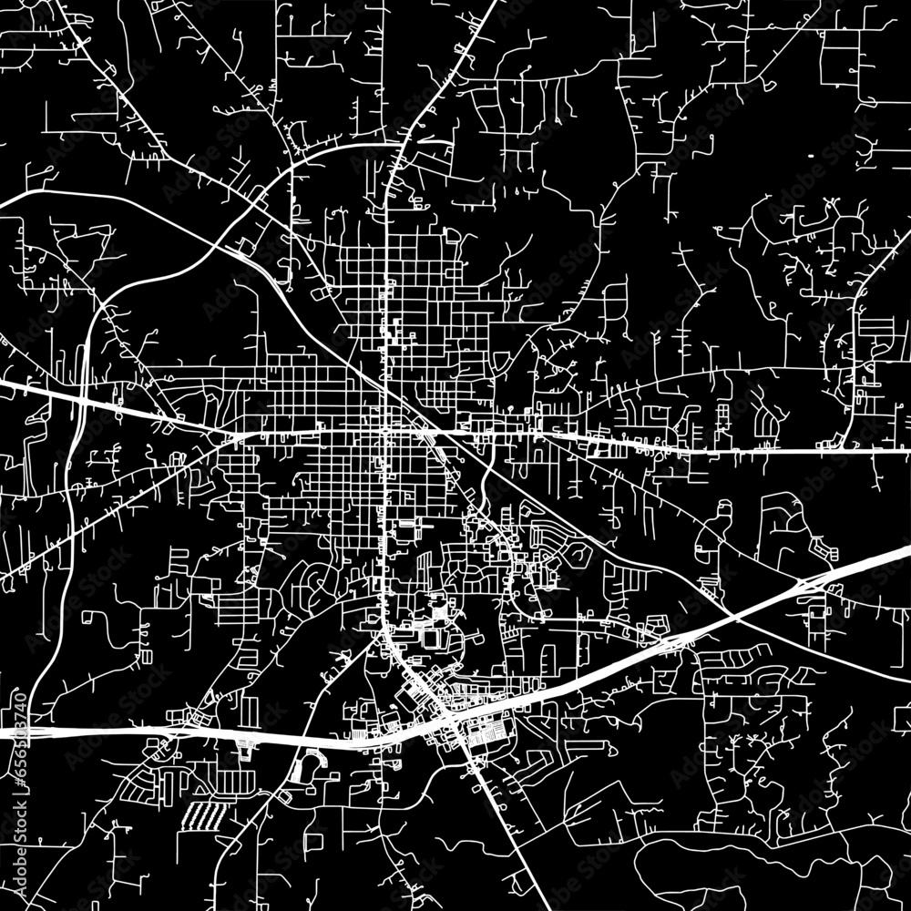 1:1 square aspect ratio vector road map of the city of  Weatherford Texas in the United States of America with white roads on a black background.