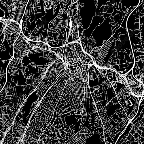 1:1 square aspect ratio vector road map of the city of  White Plains New York in the United States of America with white roads on a black background.