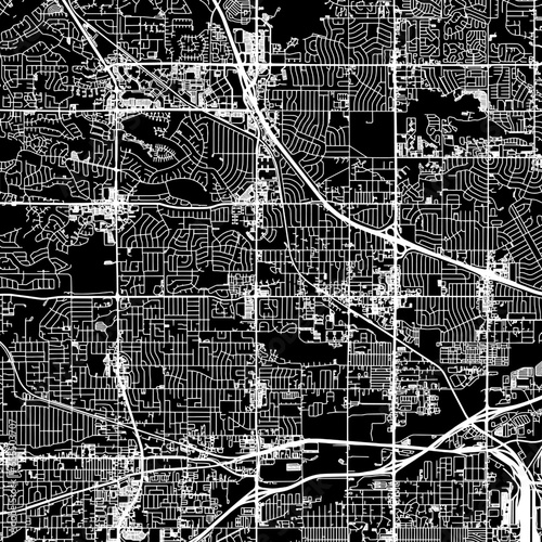 1:1 square aspect ratio vector road map of the city of  Westminster Colorado in the United States of America with white roads on a black background.